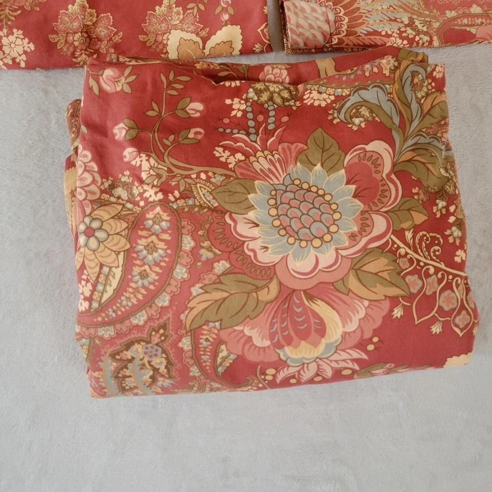 Pottery Barn Clara Palampore Full Queen Duvet Cover/ Shams Set Red Rust Paisley